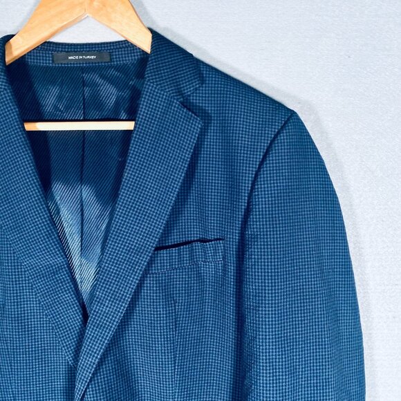 Hugo Boss Blazer Mens 38R Blue Wool Blend Gingham Plaid Sport Coat Jacket - Picture 5 of 15